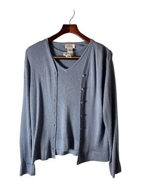 2 pc Talbots Light Blue Ribbed V‑Neck tank top with Button Cardigan sz 1x